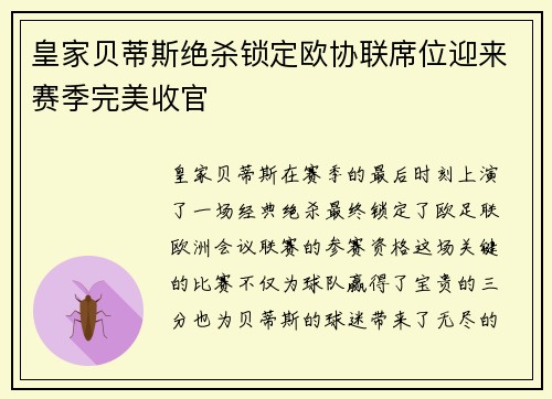 皇家贝蒂斯绝杀锁定欧协联席位迎来赛季完美收官